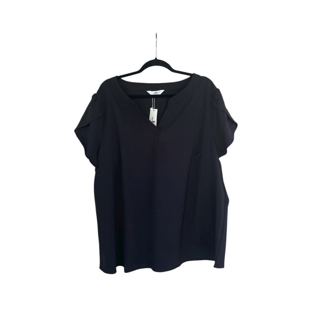 Agnes Orinda Blouse Top Plus Size 3X Black V Neck Short Sleeve Women’s Office